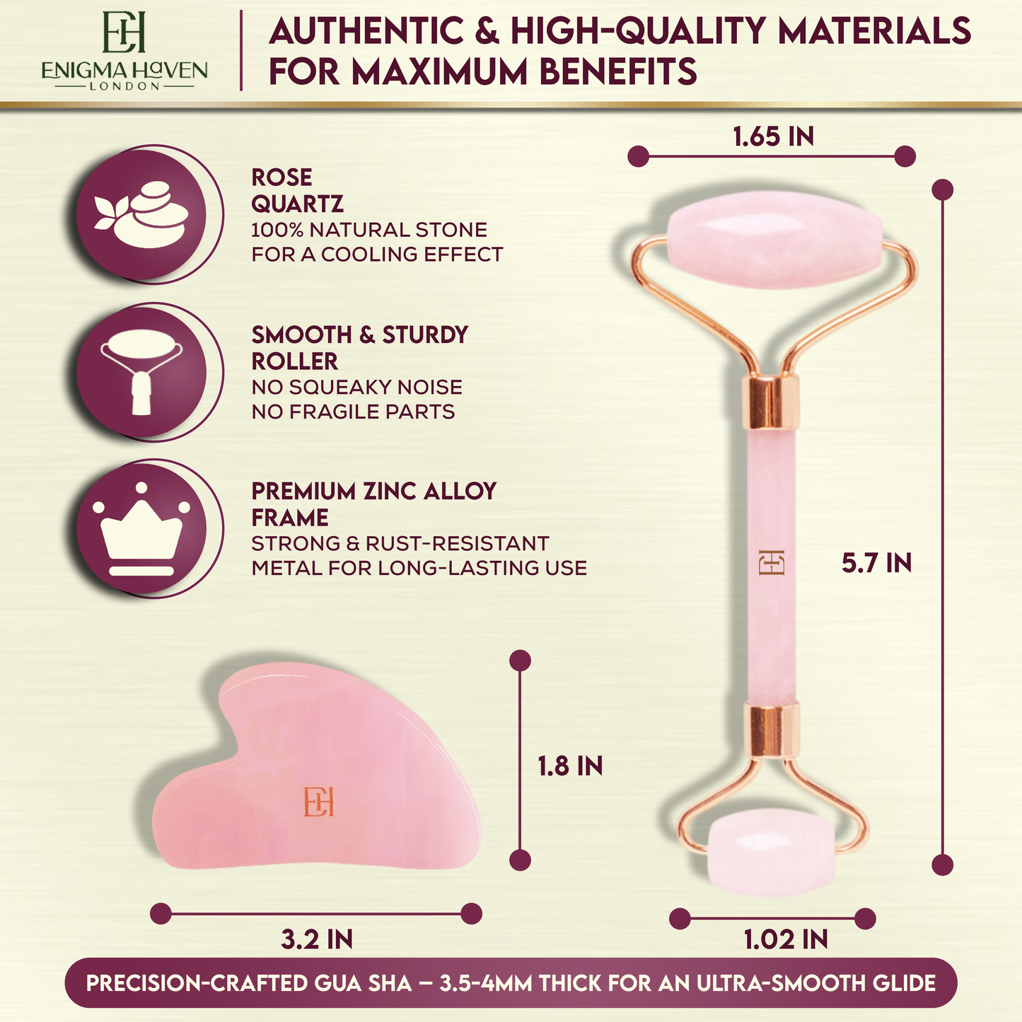 Premium Rose Quartz Roller & Gua Sha Set – 5-in-1 Skin Serum, Anti-Aging Glow Facial Massager, Luxury Gift for Women & Men (with Hyaluronic Acid + Vitamin C + Niacinamide)