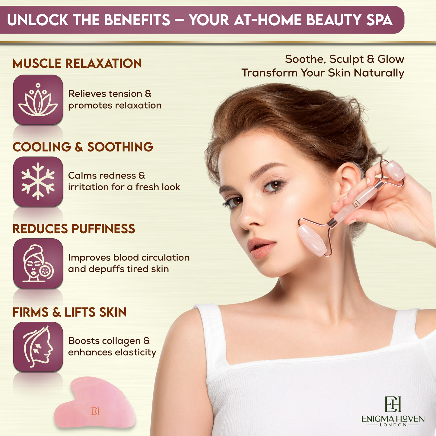 Rose Quartz Premium Roller & Gua Sha by EH London