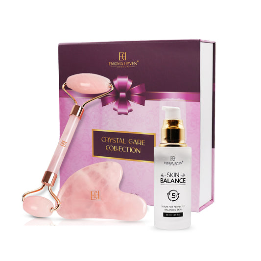 Premium Rose Quartz Roller & Gua Sha Set – 5-in-1 Skin Serum, Anti-Aging Glow Facial Massager, Luxury Gift for Women & Men (with Hyaluronic Acid + Vitamin C + Niacinamide)